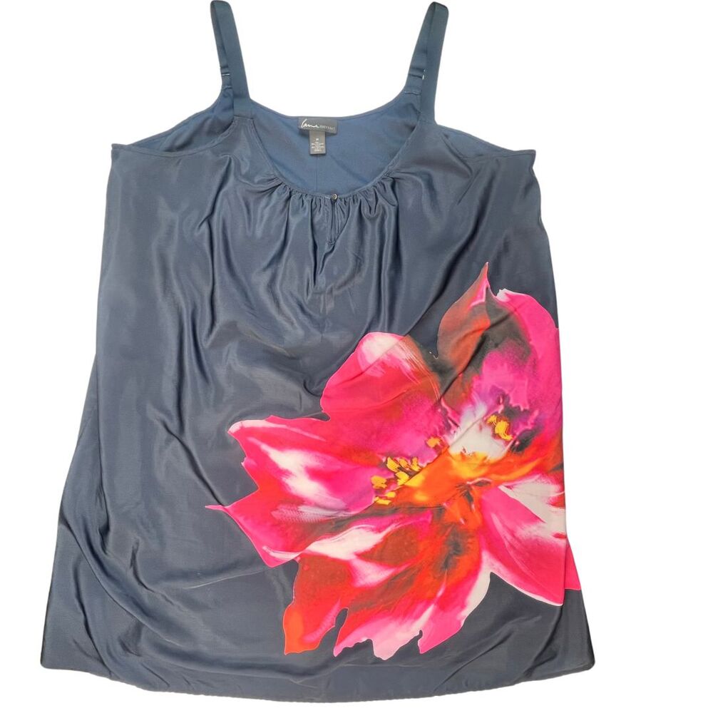 Lane Bryant Shift Dress 28 Navy Blue Large Flower Adjustable Straps Party Dress